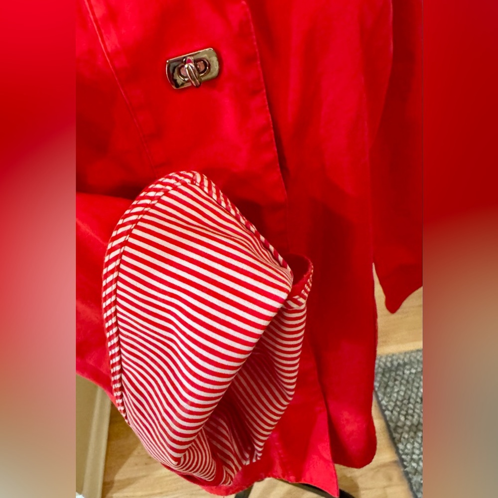 Red Spring Jacket W/ Striped Lining & Silver Clas… - image 2